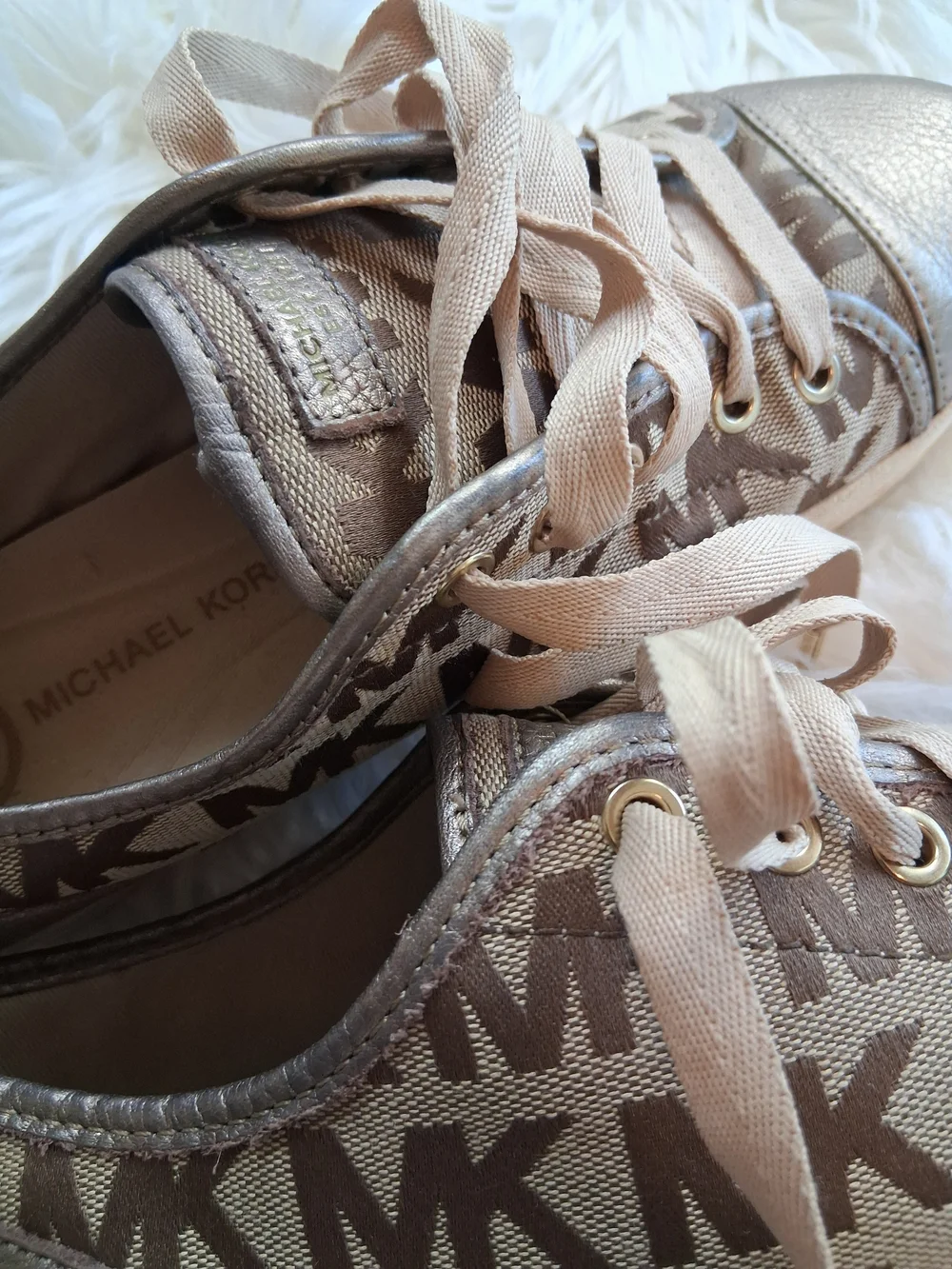 Tan Brown Pewter Bronze Michael Kors Sneakers Size 10 Lace Up